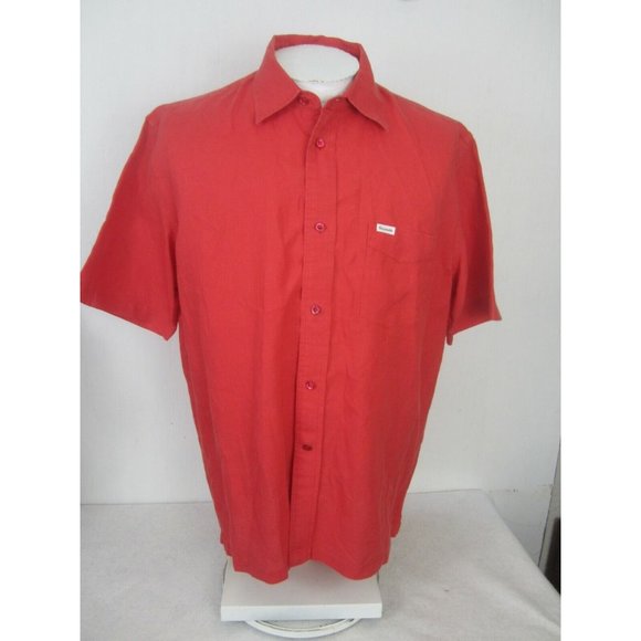 Faconnable Men shirt short sleeve pit to pit 26 L classic linen red vintage - Picture 3 of 12